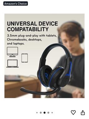 Wired Over-Ear Gaming Headset with Mic - Black & Blue